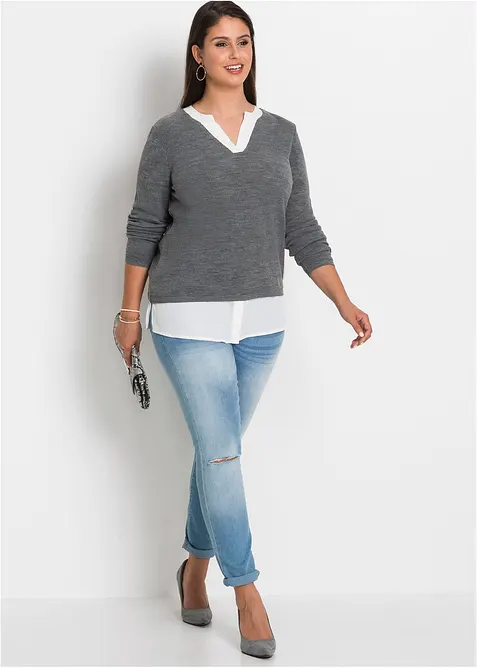 Maglione in filato fine con inserti effetto camicia, bonprix