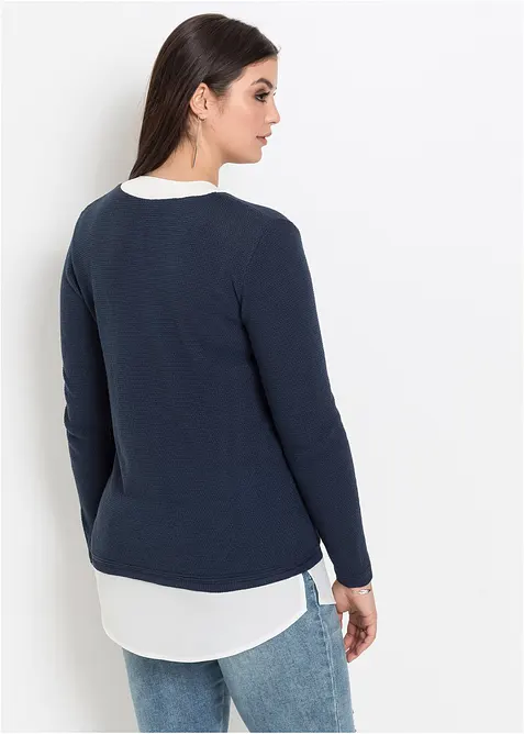 Maglione in filato fine con inserti effetto camicia, bonprix
