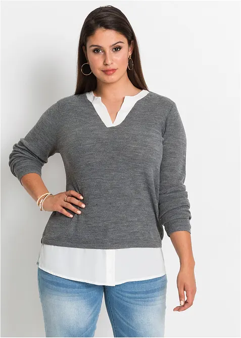 Maglione in filato fine con inserti effetto camicia, bonprix