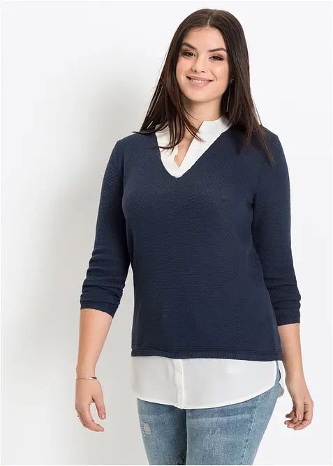 Maglione in filato fine con inserti effetto camicia, bonprix