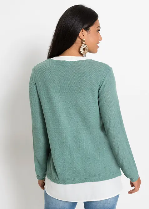 Maglione in filato fine con inserti effetto camicia, bonprix