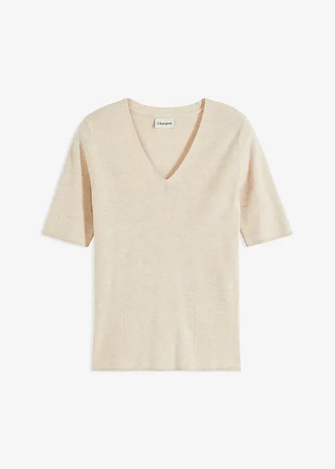 Maglione a coste in misto viscosa a maniche corte, bonprix