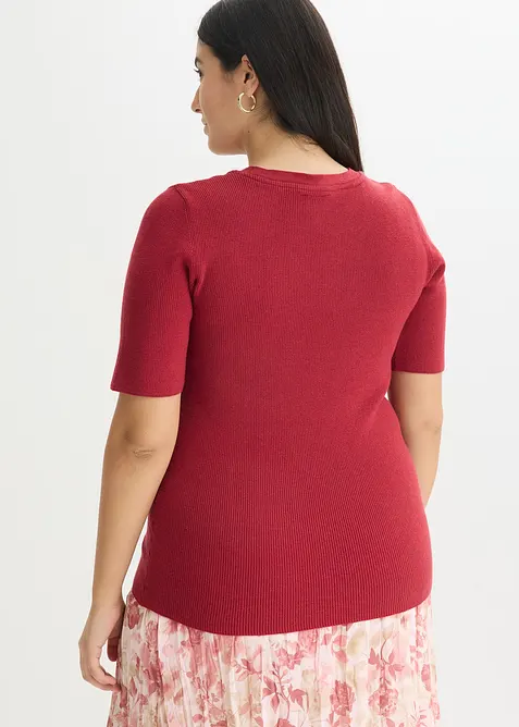 Maglione a coste in misto viscosa a maniche corte, bonprix