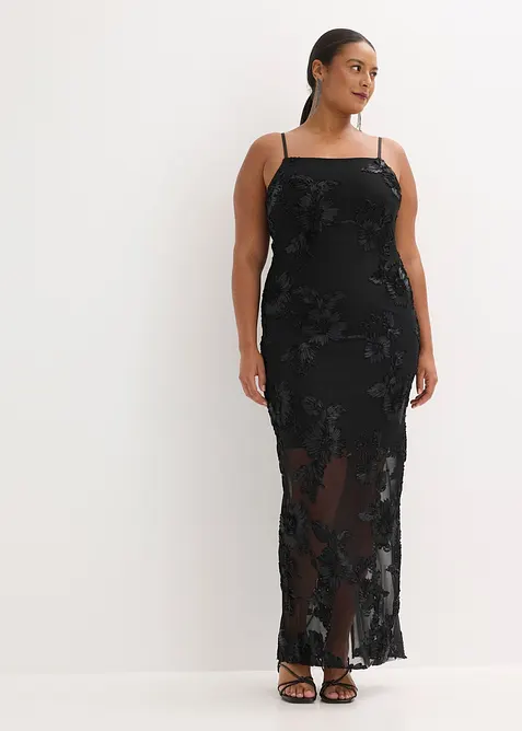 Abito lungo con ricami floreali, bonprix