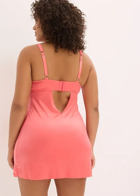 Baby-doll in materiale lucido con ricami floreali, bonprix