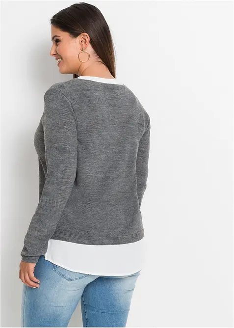 Maglione in filato fine con inserti effetto camicia, bonprix