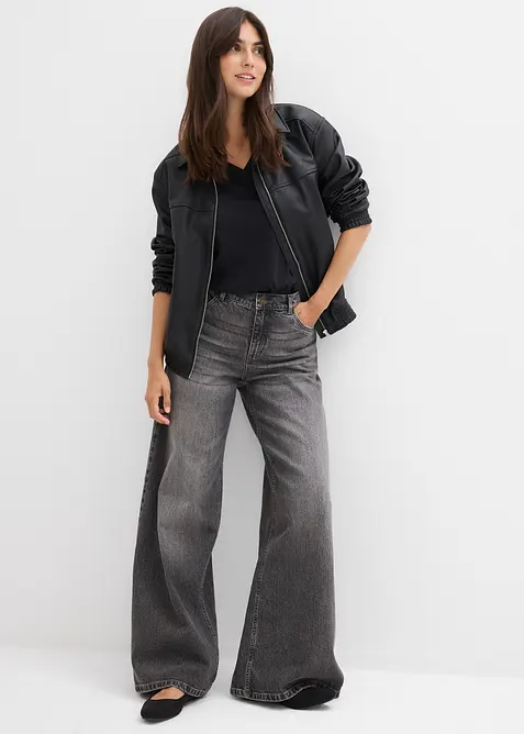 Jeans wide leg, vita media, bonprix