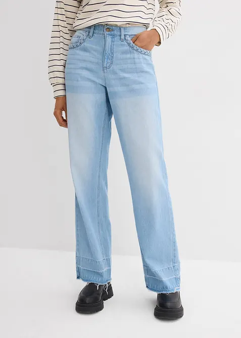 Jeans wide leg in cotone, vita media, bonprix