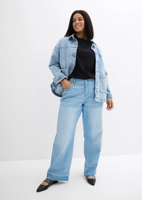 Jeans wide leg in cotone, vita media, bonprix