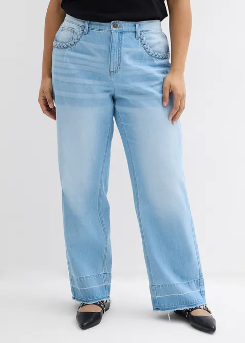 Jeans wide leg in cotone, vita media, bonprix
