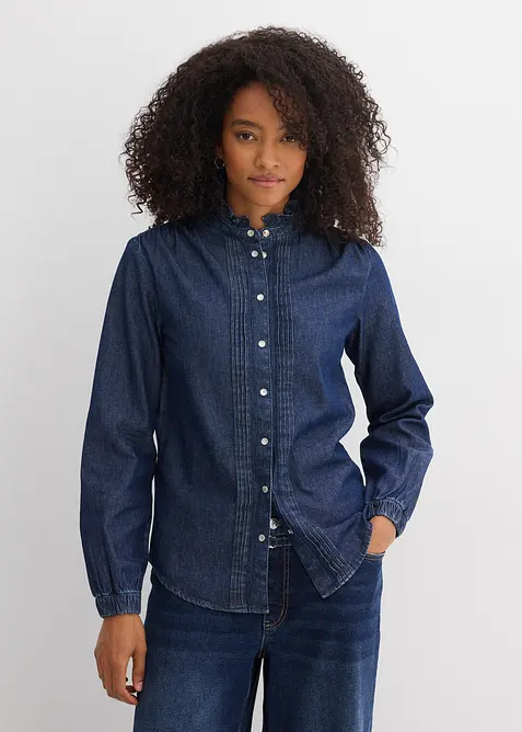 Camicia in jeans di cotone biologico con volant, bonprix