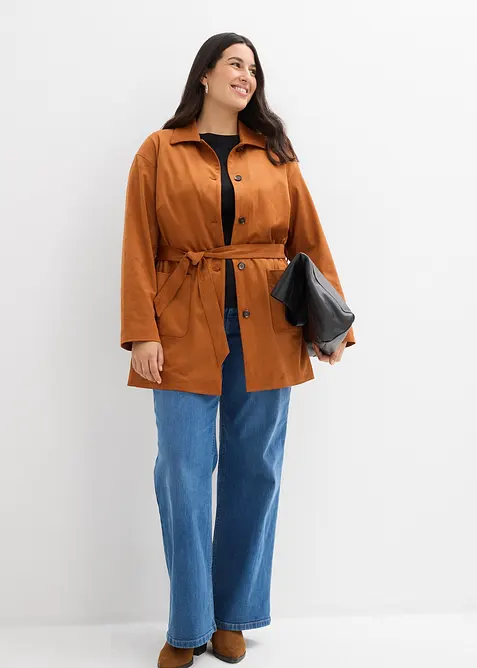 Giaccone in similpelle scamosciata con cintura, bonprix