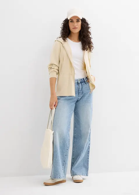 Felpa con zip, cappuccio ed elastico, bonprix