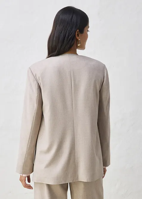 Blazer senza collo in morbido misto lana, bonprix
