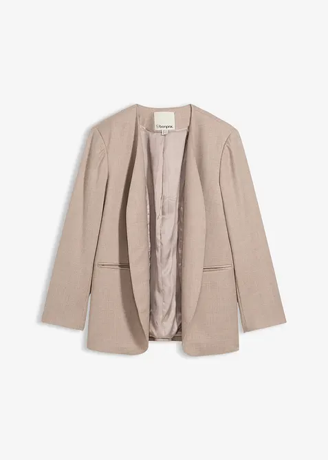 Blazer senza collo in morbido misto lana, bonprix