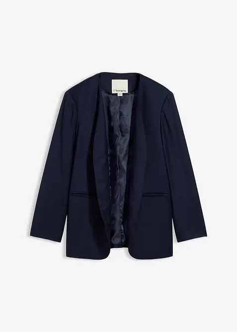 Blazer senza collo in morbido misto lana, bonprix