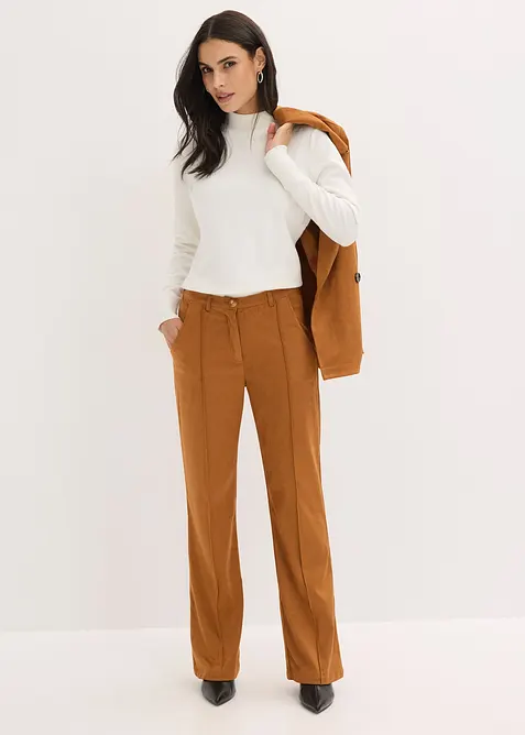 Pantaloni a fondo svasato in similpelle scamosciata, bonprix