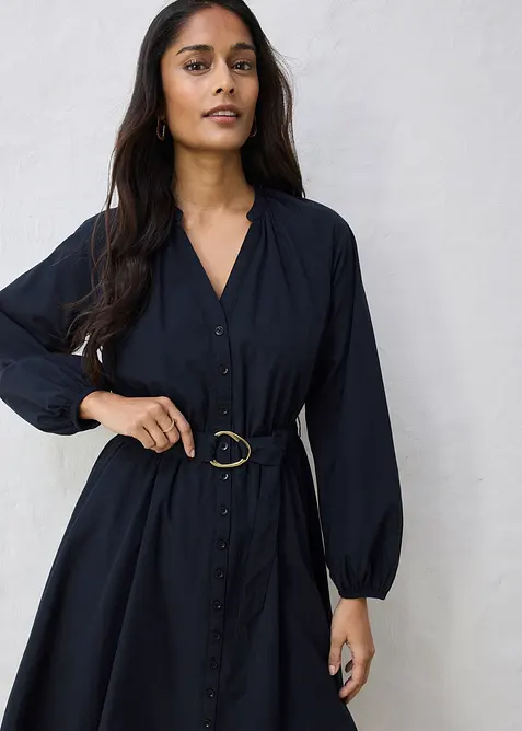 Abito chemisier in misto seta con cintura, bonprix