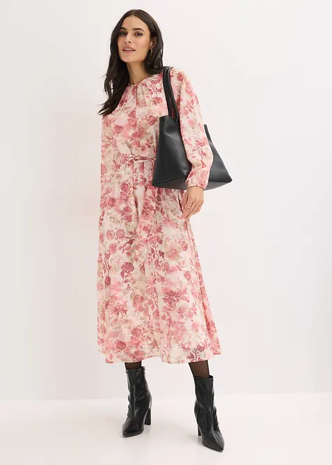 Abito in chiffon con cintura da annodare, bonprix