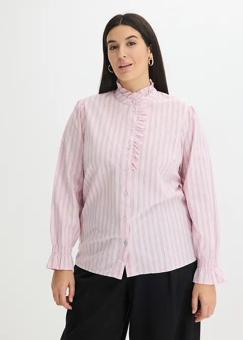 Camicetta in popeline con ruches al colletto, bonprix