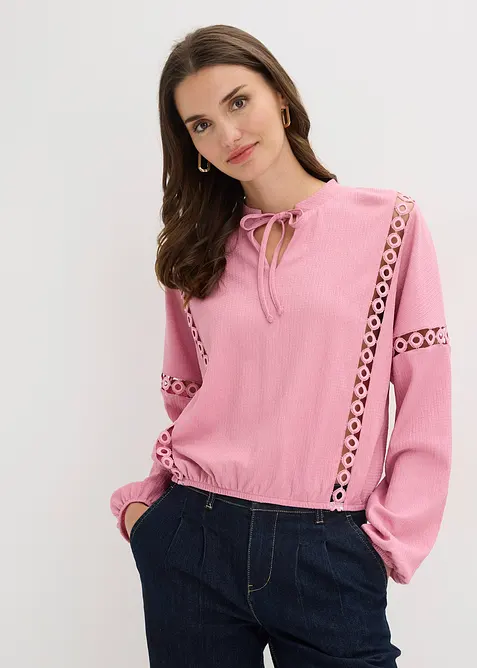 Maglia a maniche lunghe in cr&ecirc;pe operato, bonprix