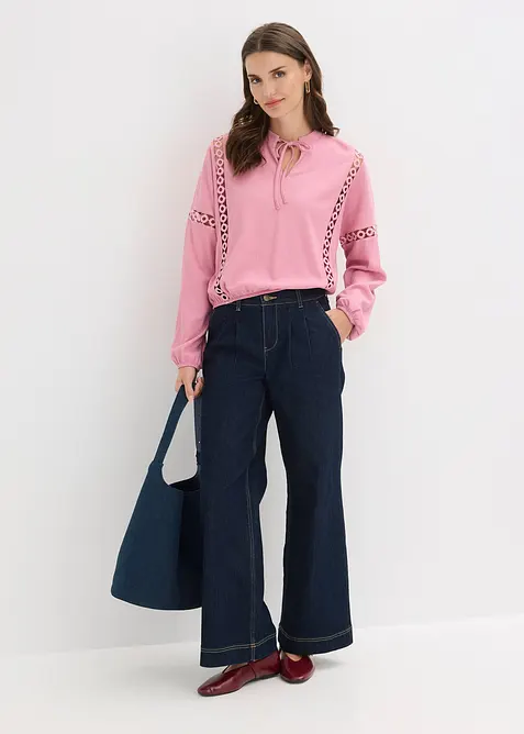 Maglia a maniche lunghe in cr&ecirc;pe operato, bonprix