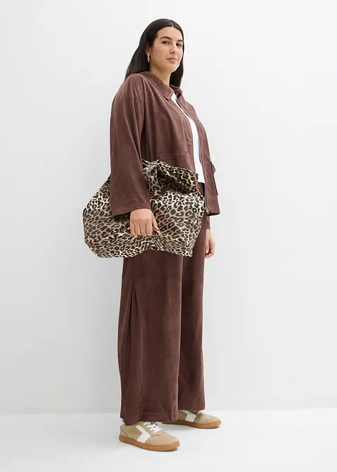 Pantaloni in similpelle scamosciata con elastico in vita, bonprix