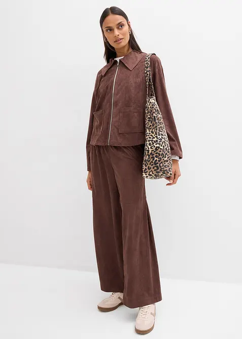 Pantaloni in similpelle scamosciata con elastico in vita, bonprix