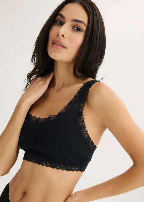 Reggiseno bustier con cotone biologico e pizzo (pacco da 2), bonprix