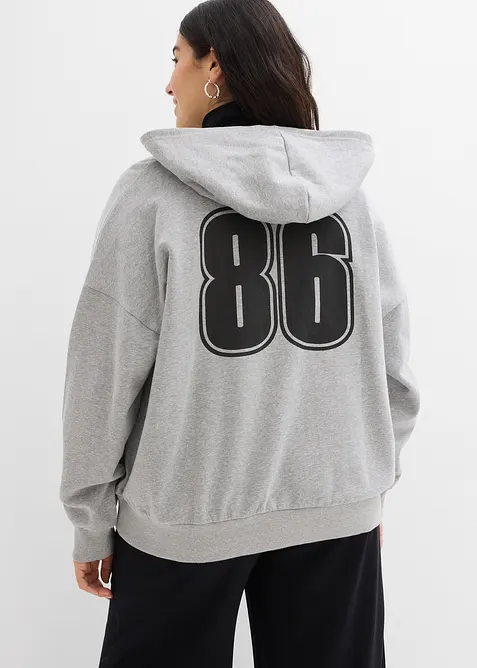 Felpa larga in puro cotone biologico con zip e cappuccio, bonprix