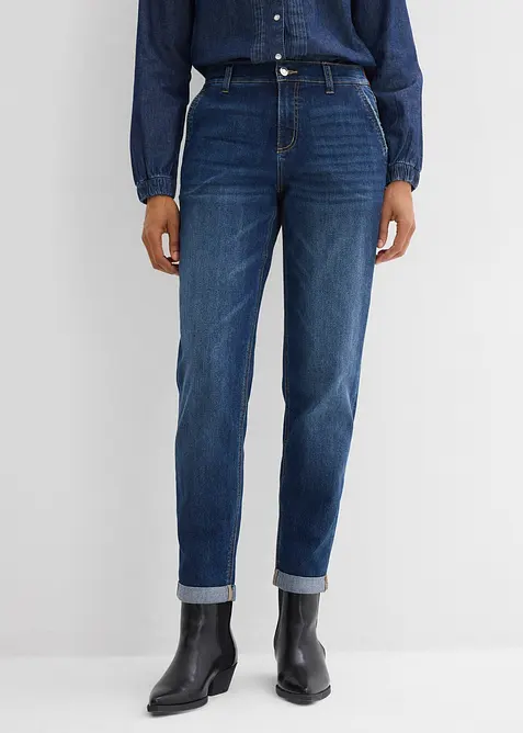 Jeans boyfriend con elastico in vita, vita media, bonprix