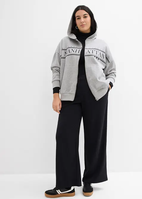 Felpa larga in puro cotone biologico con zip e cappuccio, bonprix