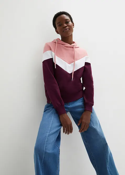 Felpa con cappuccio e collo grande, bonprix