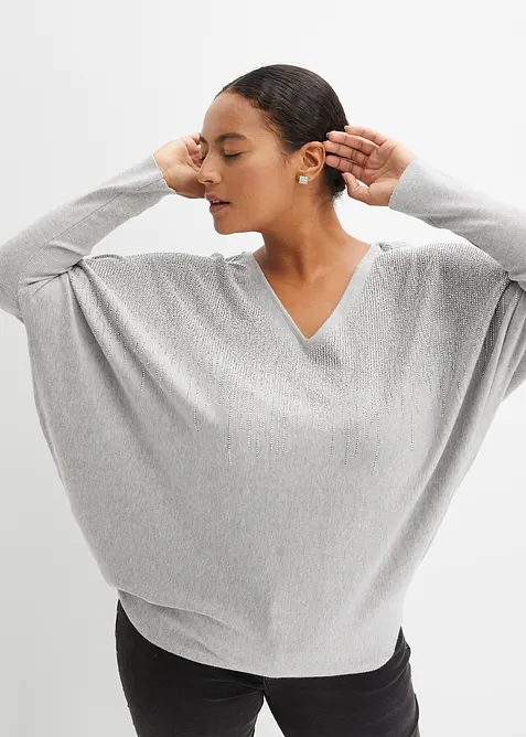 Maglione in filato fine con maniche a pipistrello e strass, bonprix