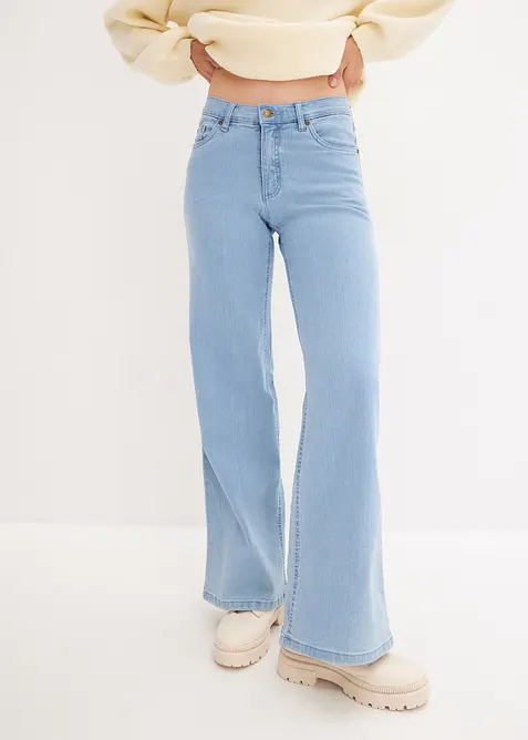 Jeans wide leg elasticizzati, vita media, bonprix