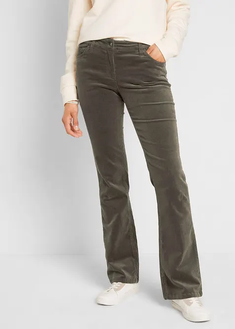 Pantaloni in velluto a coste elasticizzato di misto cotone, bootcut, bonprix