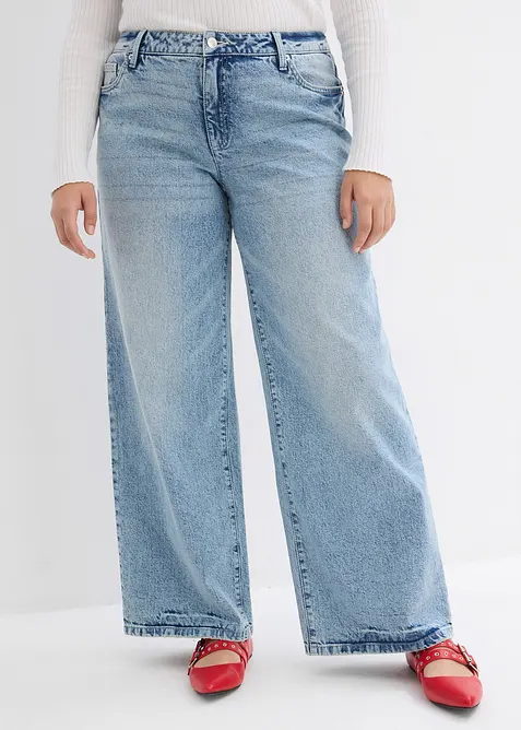 Jeans wide leg lunghi, low strech, vita media, bonprix