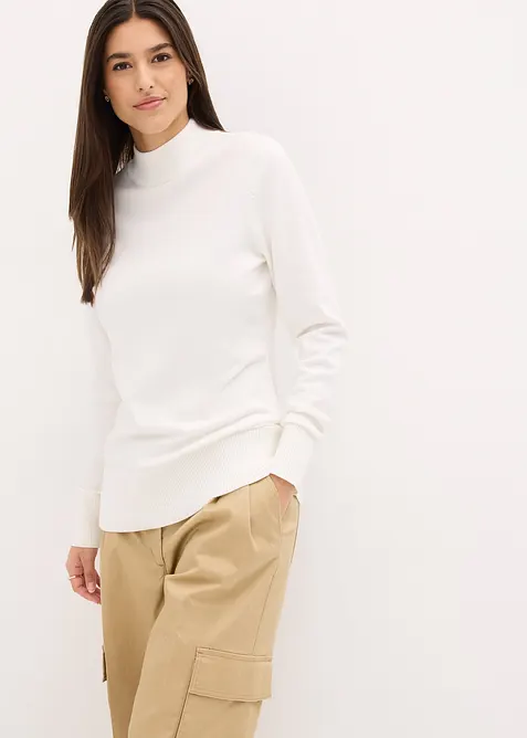 Maglione basic in filato fine con collo dritto e cotone riciclato, bonprix