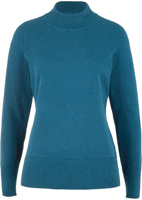 Maglione basic in filato fine con collo dritto e cotone riciclato, bonprix