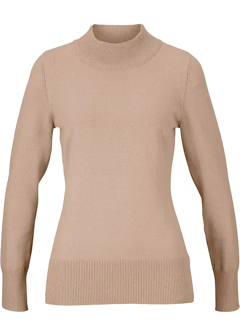 Maglione basic in filato fine con collo dritto e cotone riciclato, bonprix