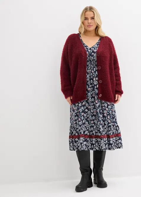 Cardigan a coste in filato grosso con effetto lucido, bonprix