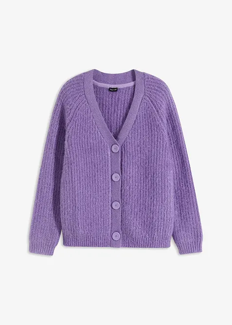 Cardigan a coste in filato grosso con effetto lucido, bonprix