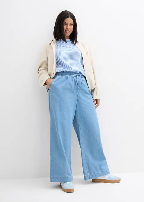 Jeans wide leg con cinta comoda, vita media, bonprix