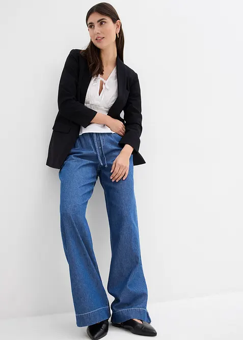 Jeans wide leg con cinta comoda, vita media, bonprix