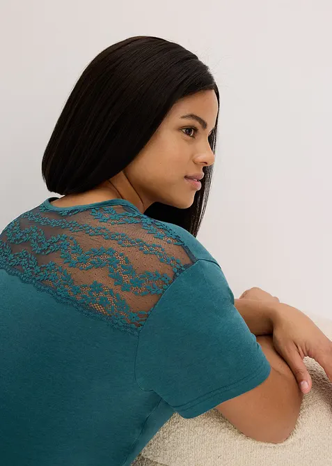 Pigiama con viscosa e pizzo, bonprix