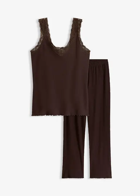 Pigiama a coste con pizzo al top, bonprix