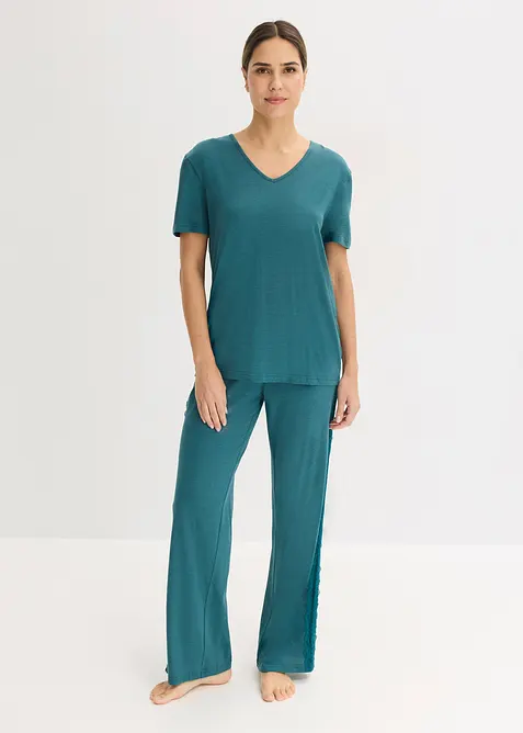 Pigiama con viscosa e pizzo, bonprix