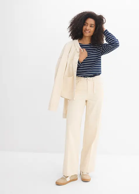 Jeans straight loose fit in cotone, vita media, bonprix