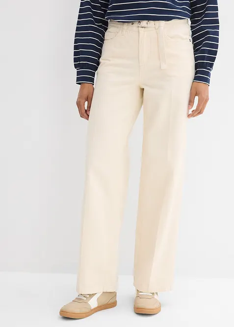 Jeans straight loose fit in cotone, vita media, bonprix