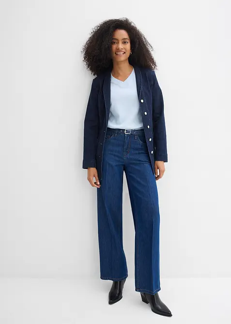 Jeans straight loose fit in cotone, vita media, bonprix